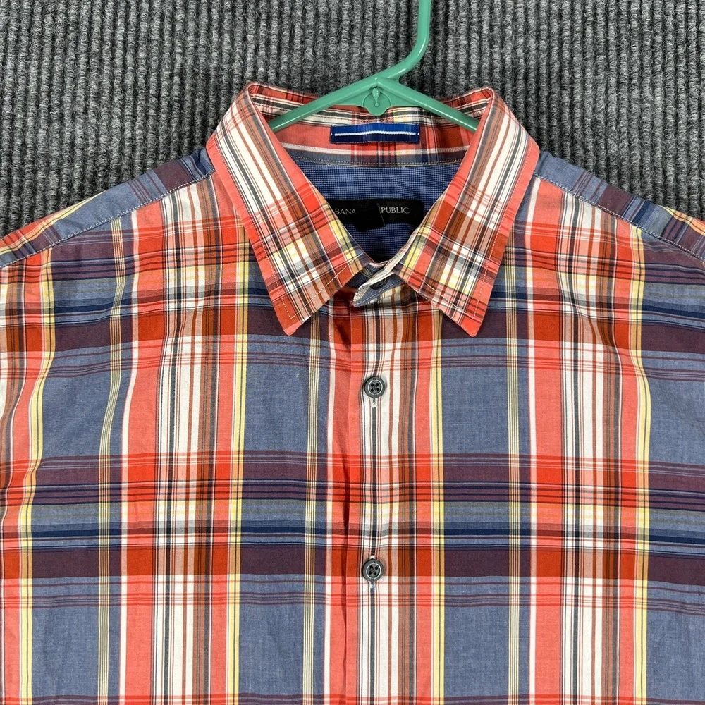 Banana Republic Mens Shirt Large Orange Plaid Long Sleeve Button Down Casual